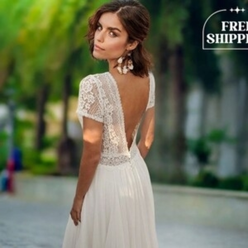 Ivory Lace V-Back Wedding/Maxi Dress